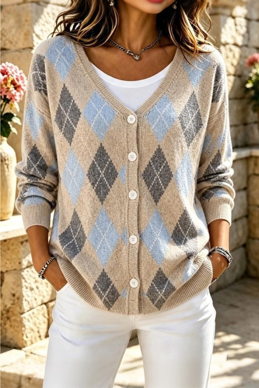 Klovette™ | Argyle Long Sleeve Cardigan