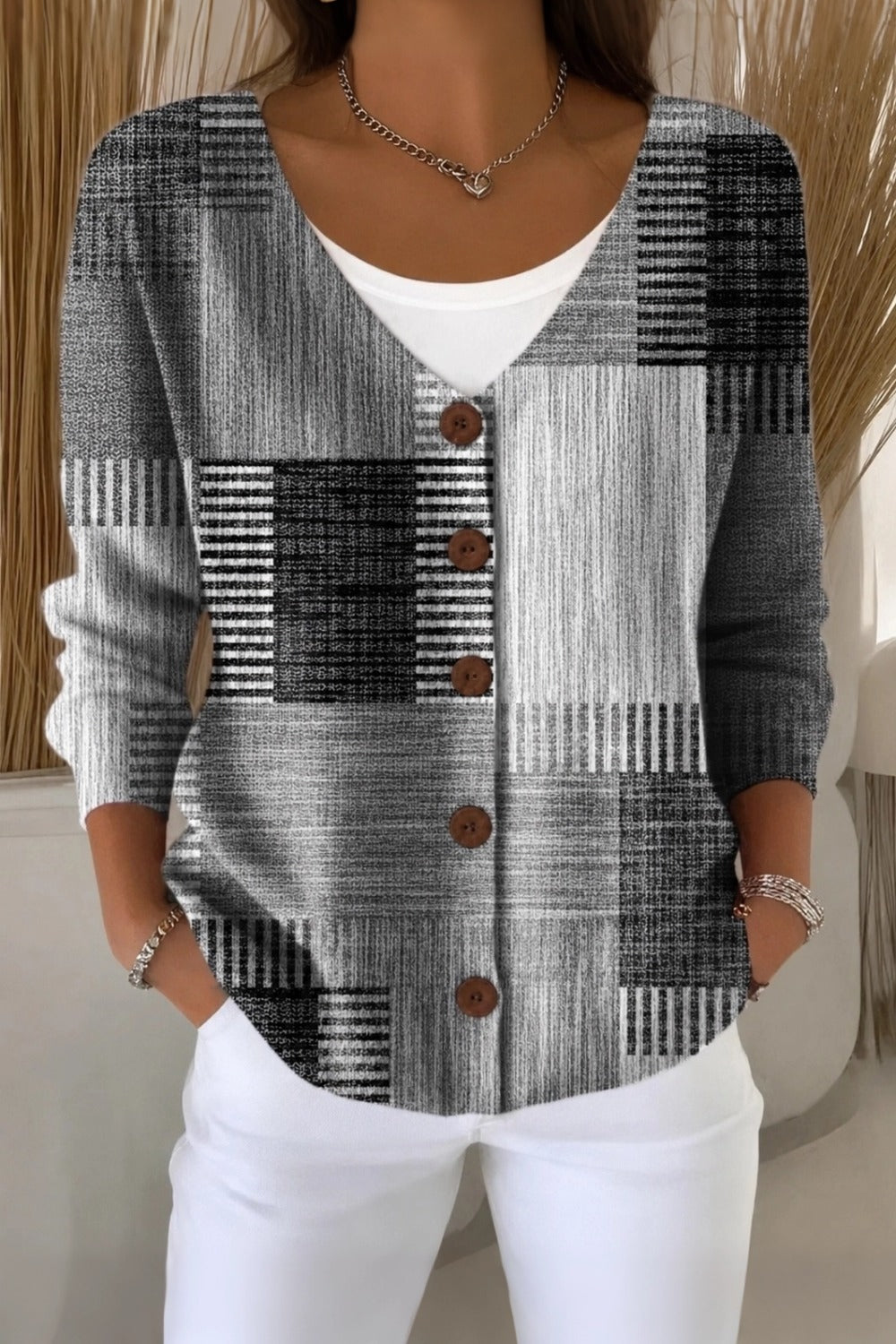 Morrigan™ | Abstract Graphic V-Neck Knit Cardigan
