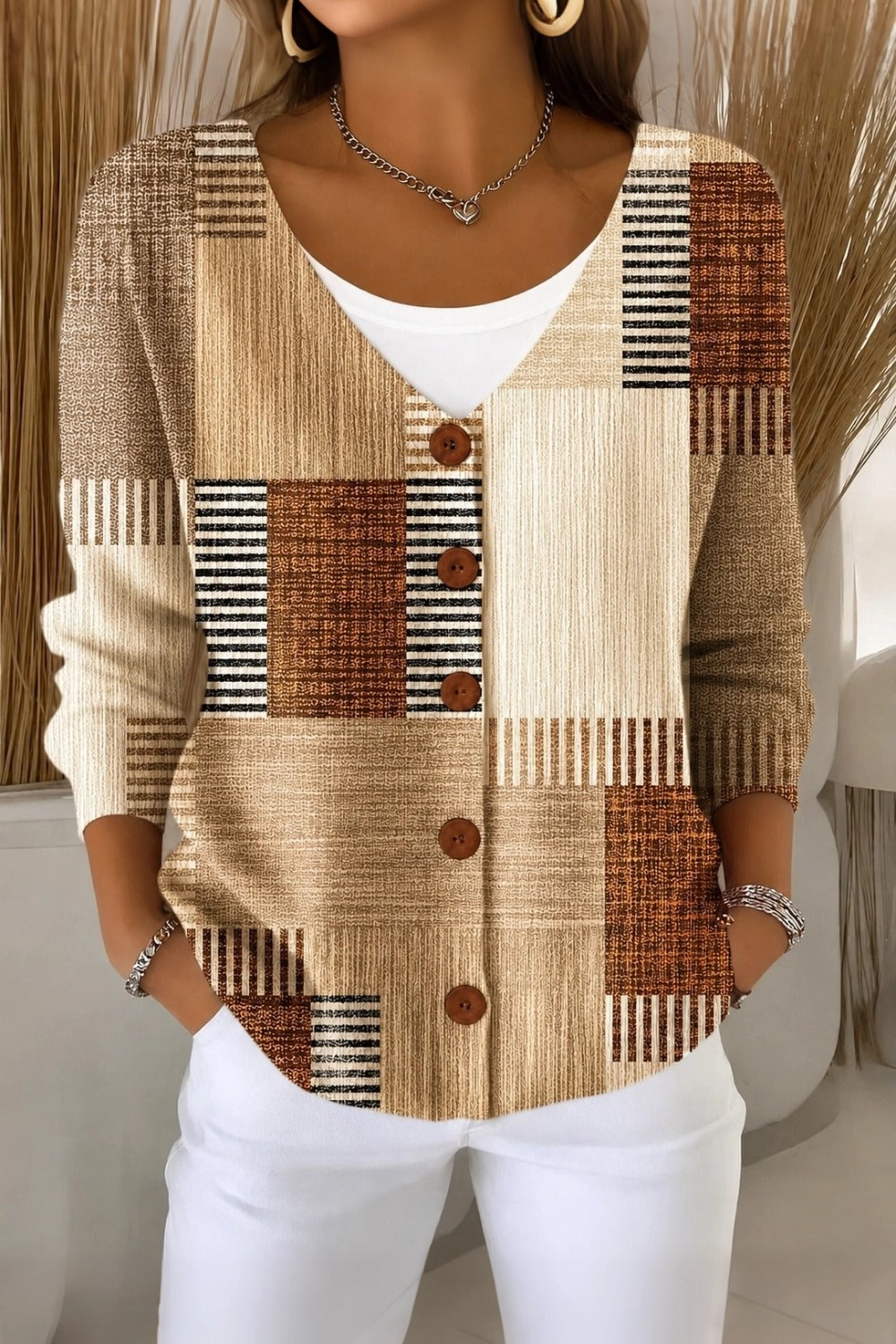 Morrigan™ | Abstract Graphic V-Neck Knit Cardigan