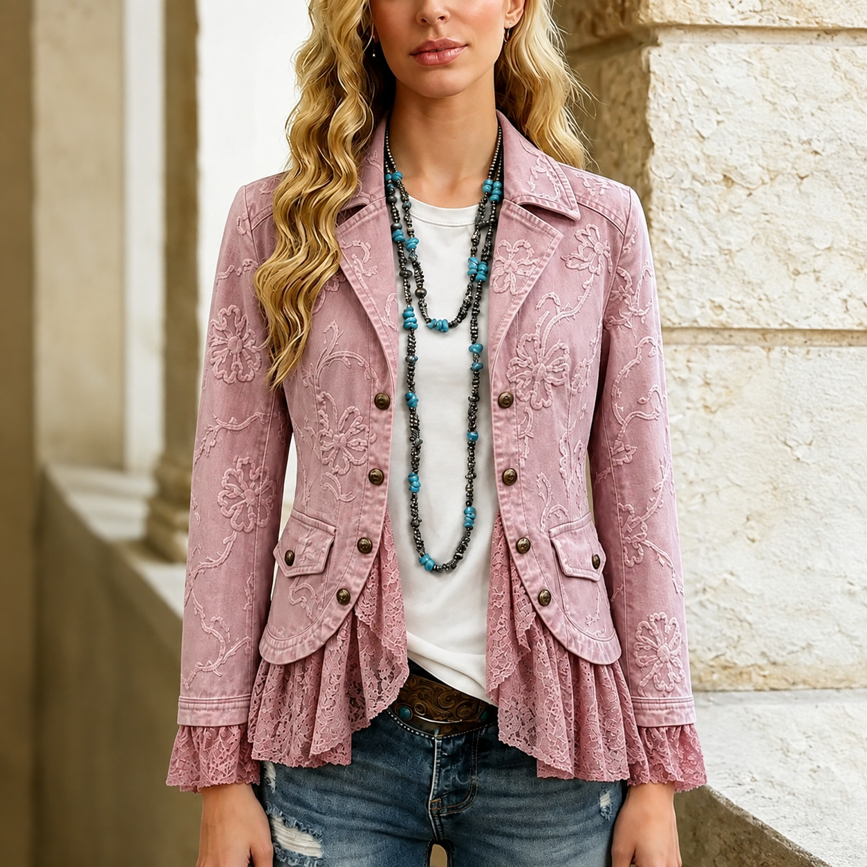 Sablewood™ | Elegant Flower Embroidered Lace Patch Jacket