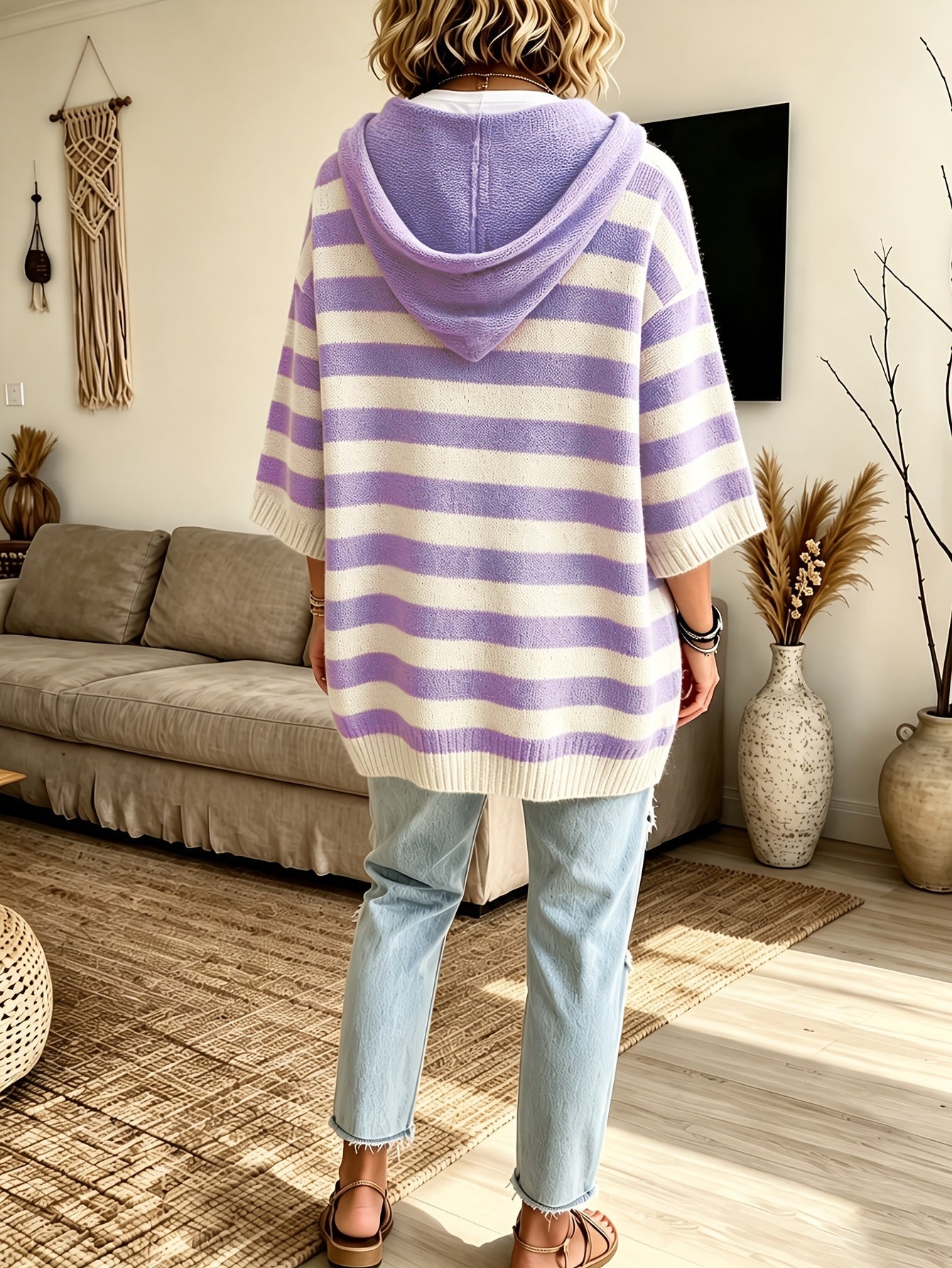 Falloway™ | Striped Hooded Cape Sweater