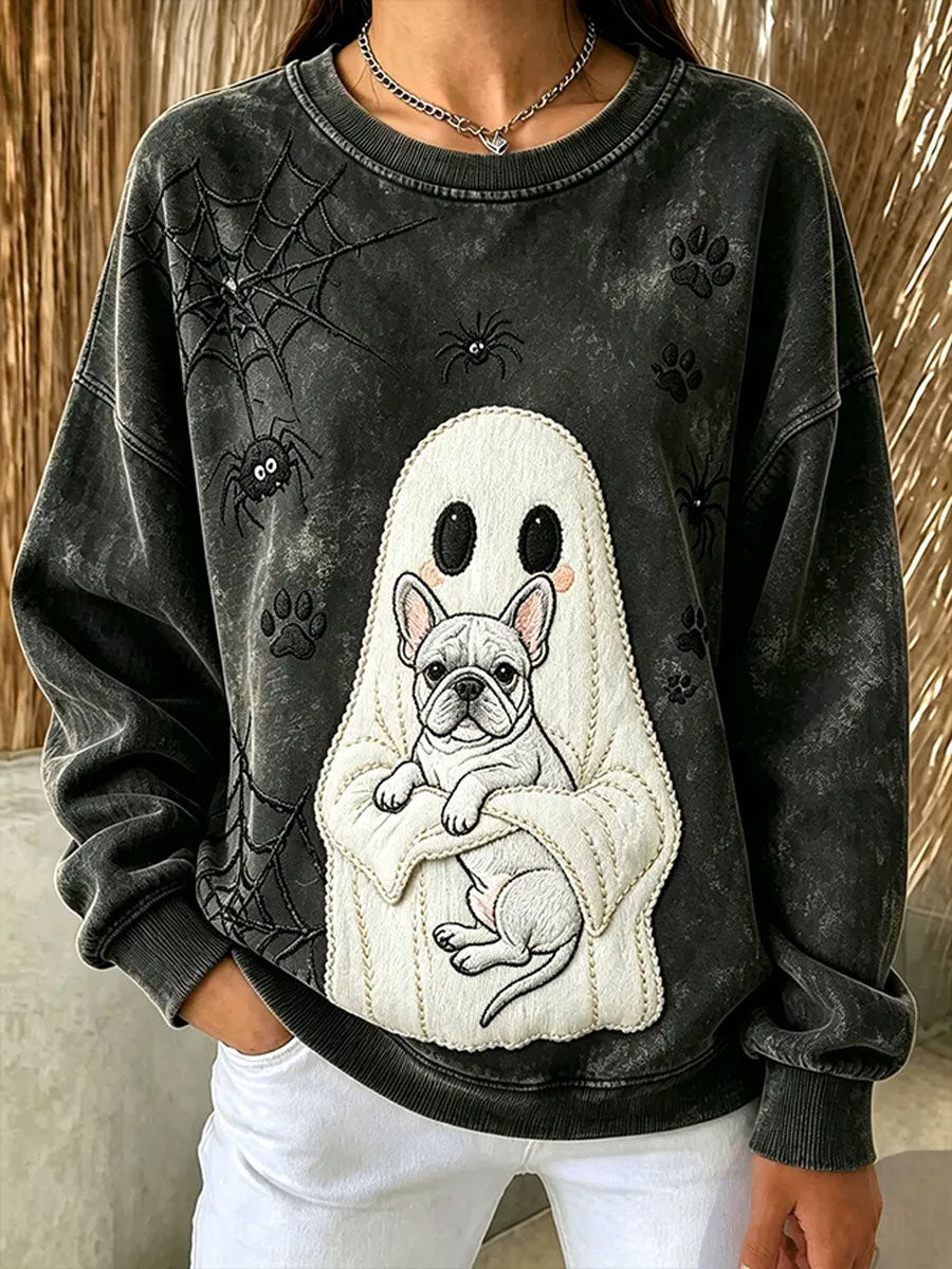 Women's Halloween Dog Pumpkin Sweatshirt
