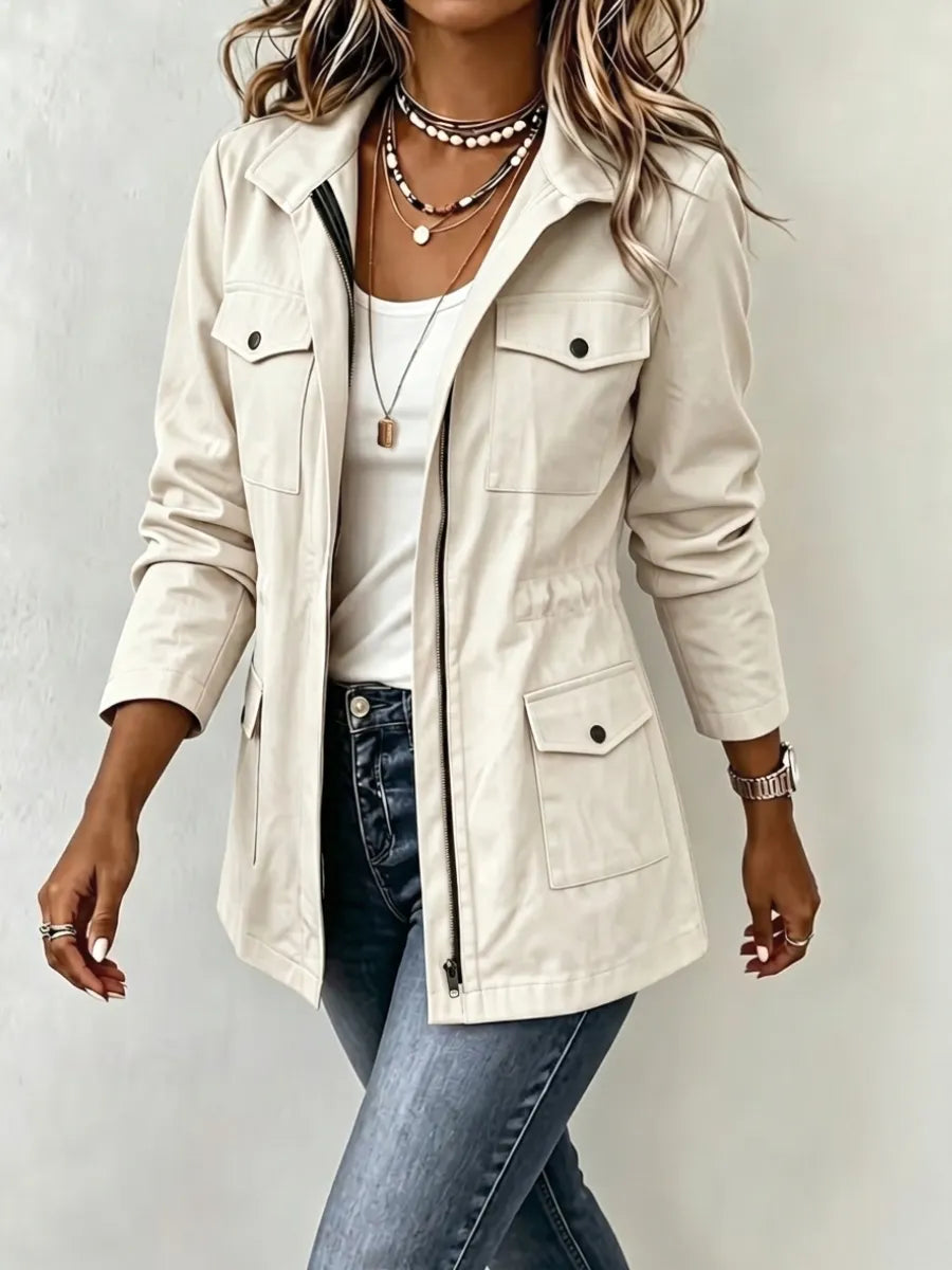 Freya | Jacket Zip Up Military Coat with Pockets
