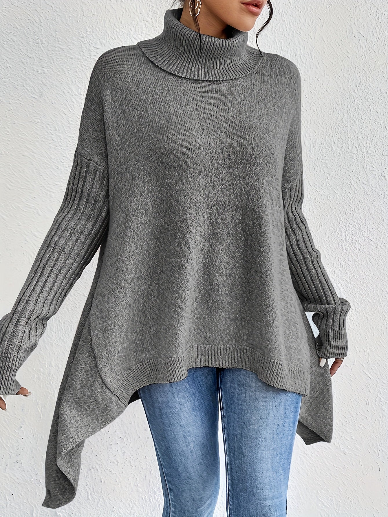 Anouk™ | High Neck Asymmetric Sweater