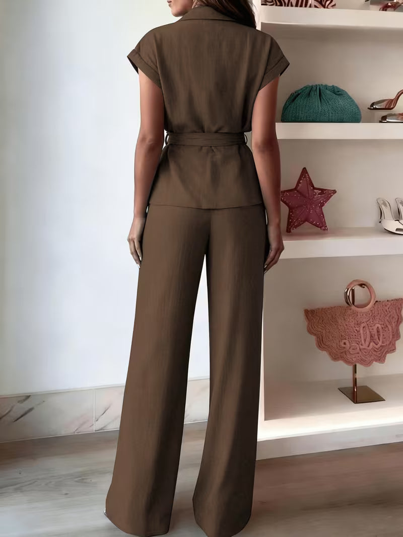 Helena™ | Elegant Belted Wide Leg Pant Set