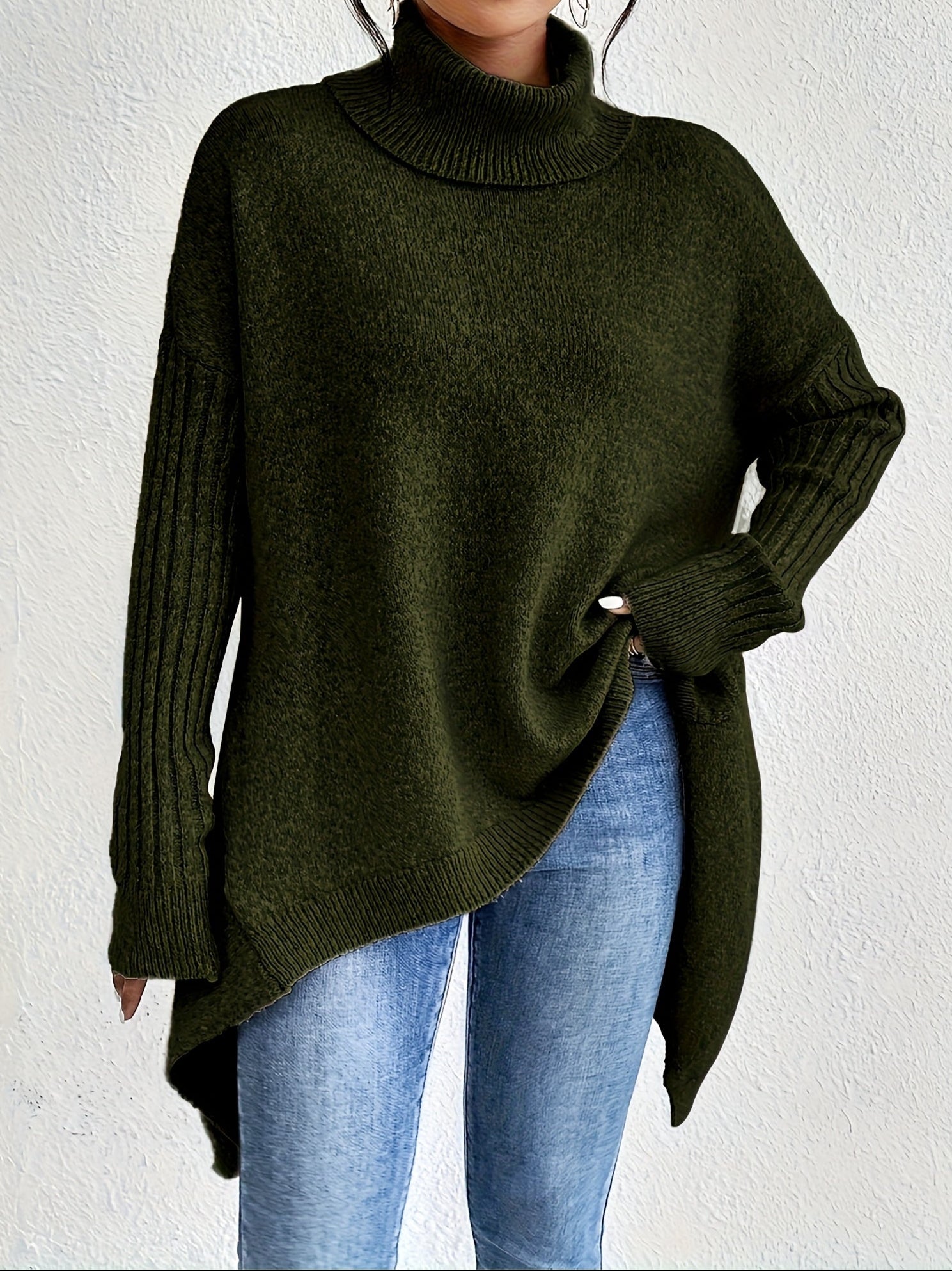 Anouk™ | High Neck Asymmetric Sweater