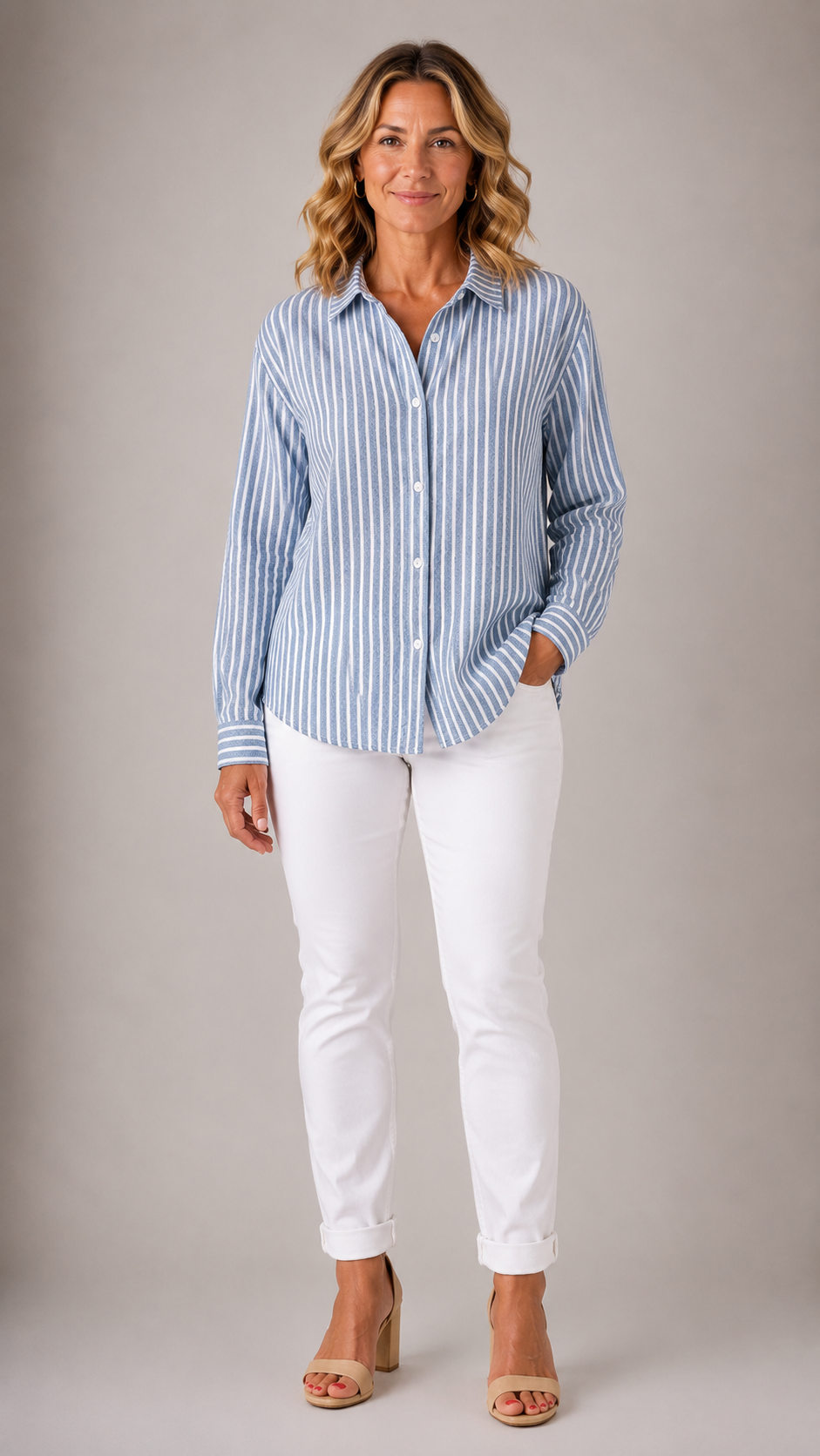 Frederica™ | Relaxed Fit Striped Button-Front Shirt