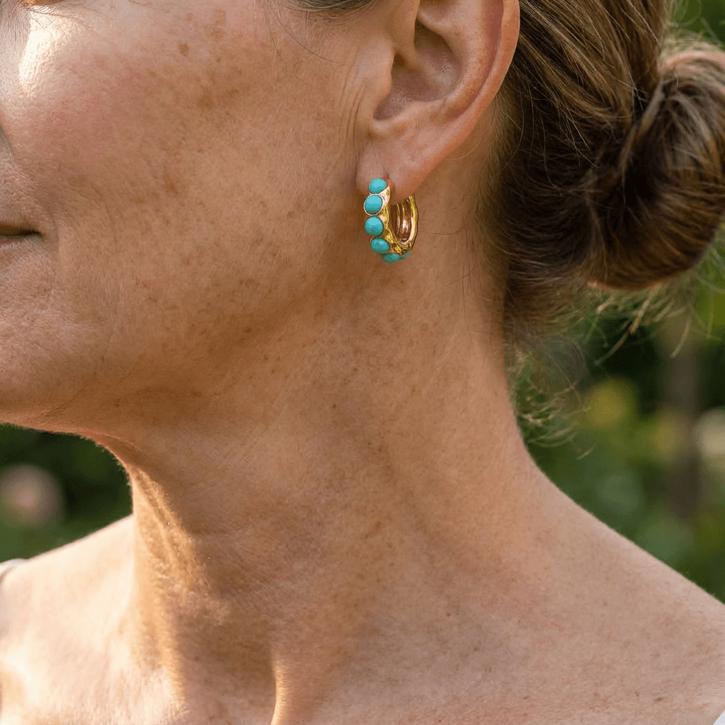 Nixie™ | Bold Turquoise Stone Sculpted Hoop Earrings