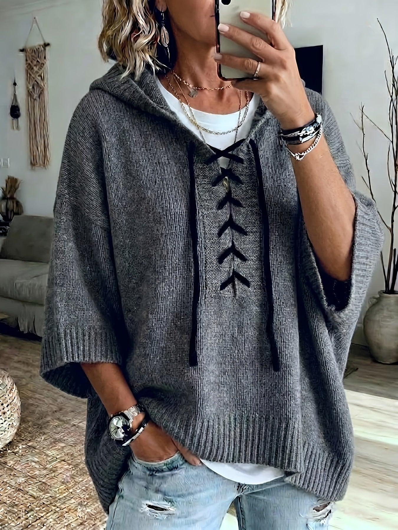 Bexley™ | Lace-Up Batwing Hooded Pullover