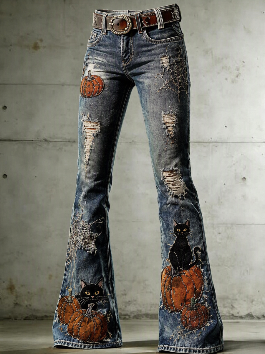 Women's Halloween Art Flared Trousers