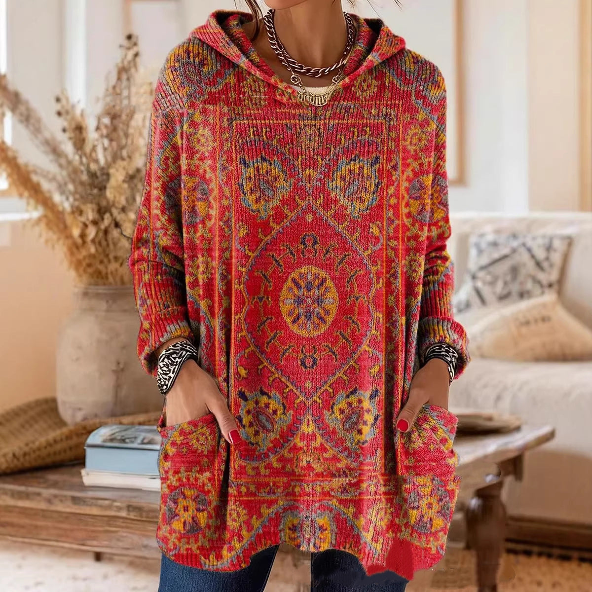 Florence™ | Retro Ethnic Print Hooded Tunic