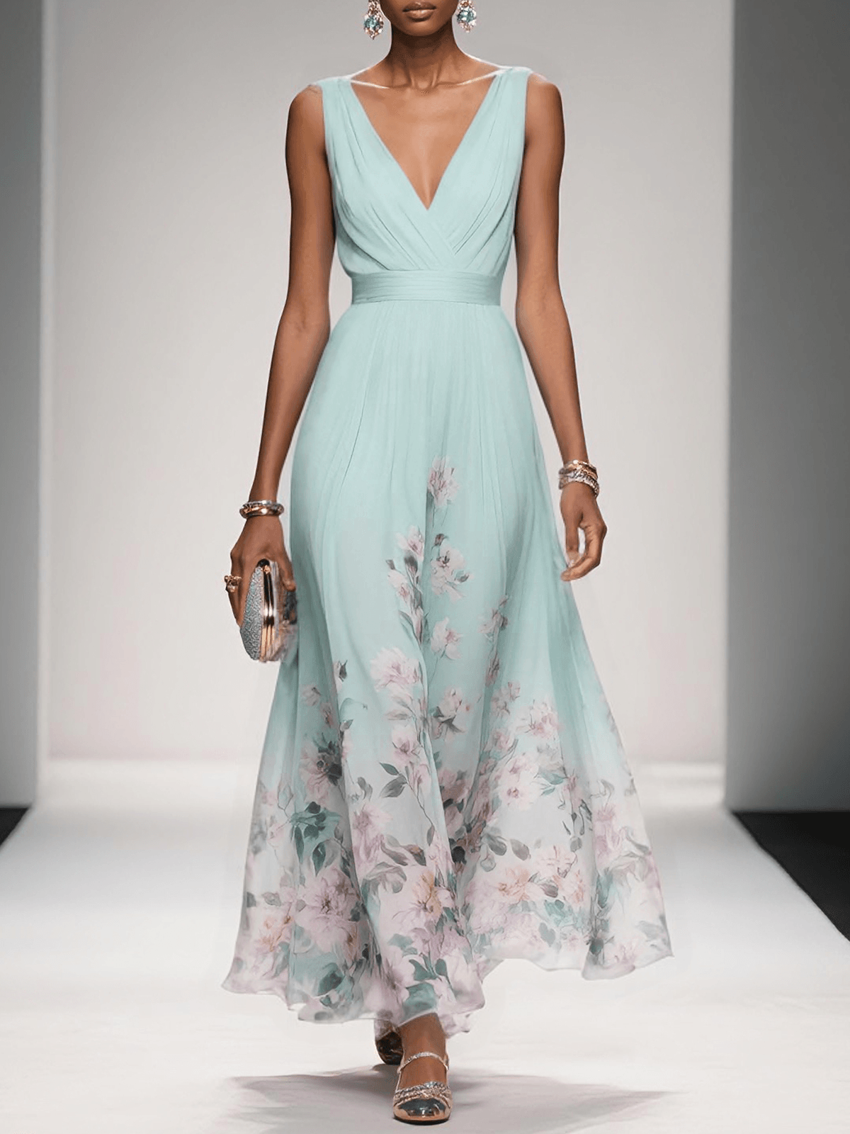 Vivienne™ | Floral V-Neck Maxi Dress
