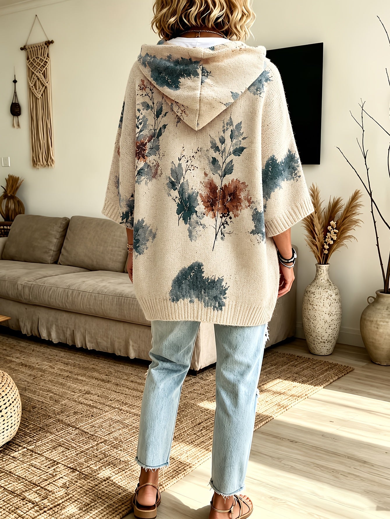 Nadia™ | Floral Hooded Cape Sweater