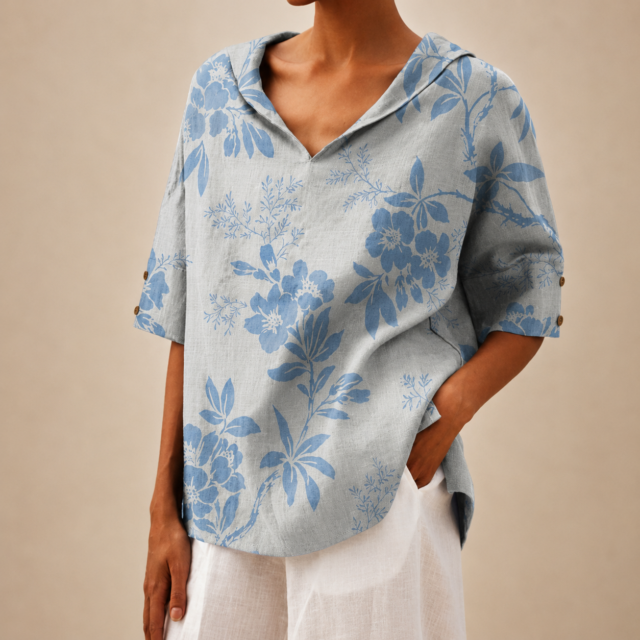Delphine™ | Bluebell Branch V-Neck Tunic