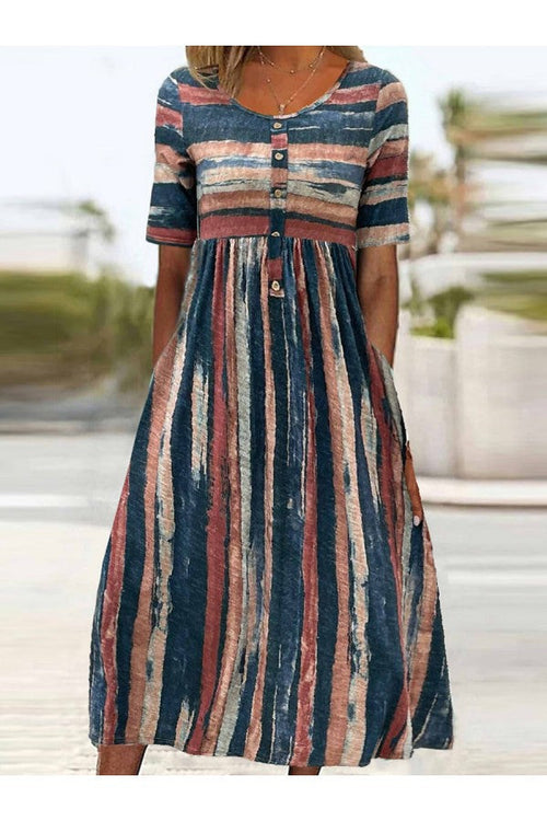 Veronica™ | Striped Button-Front Midi Dress