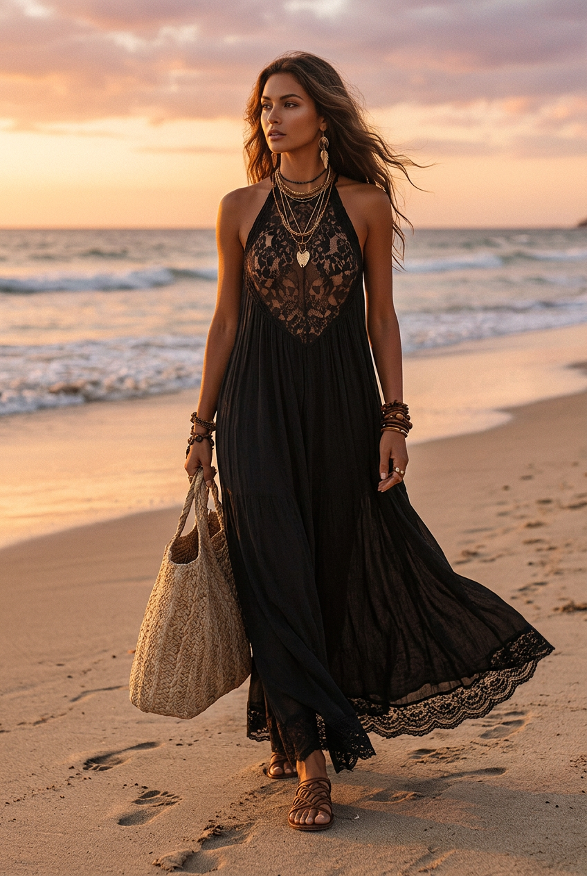Abrienne™ | Bohemian Sleeveless Soft Drape Statement Evening Maxi Dress