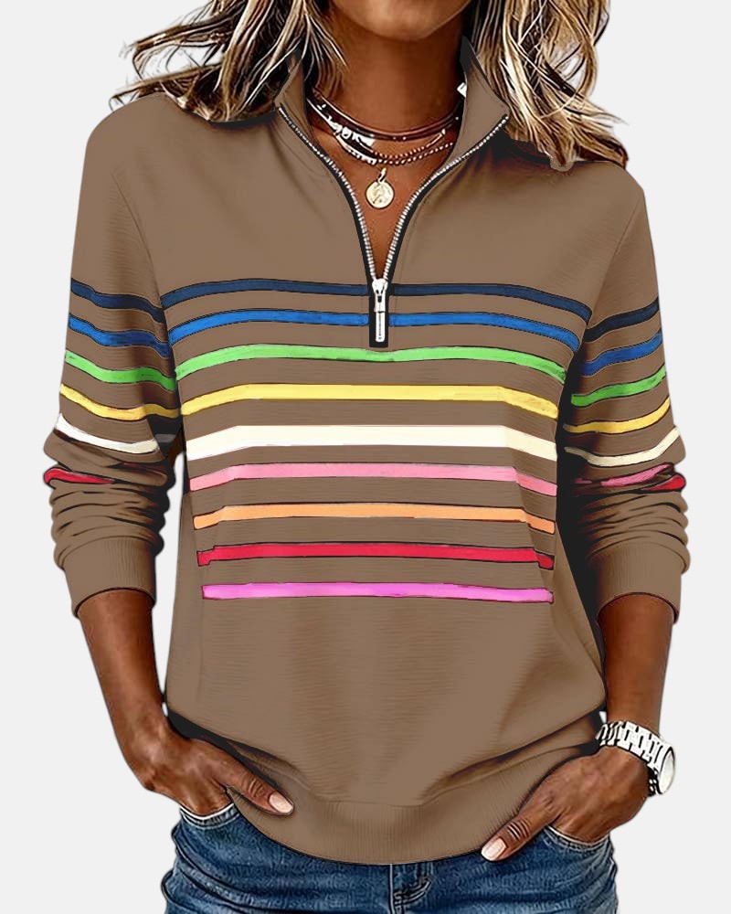 Vyclora™ | Rainbow Striped Half-Zip Sweatshirt