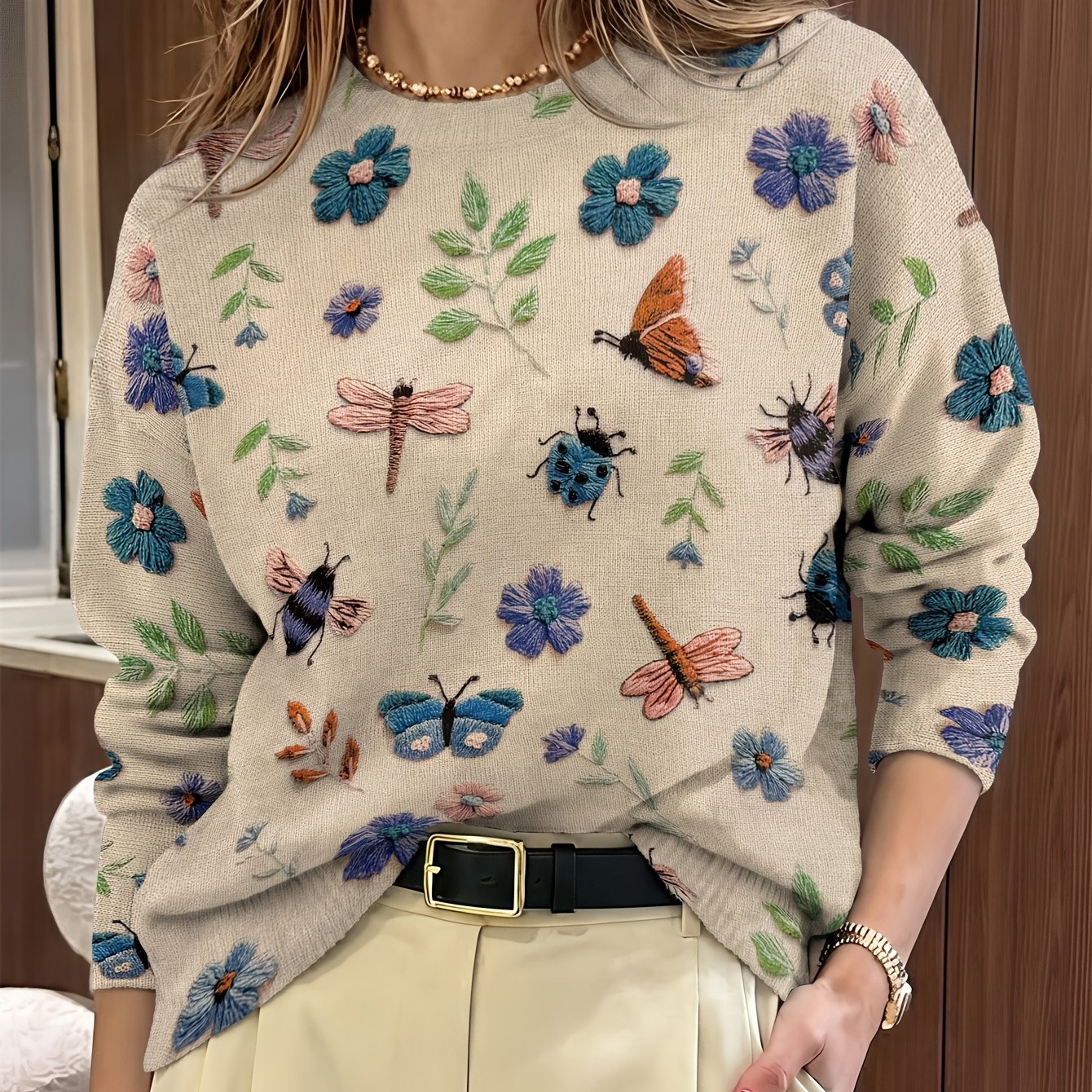 Esmé™ | Botanical Print Crewneck Sweater