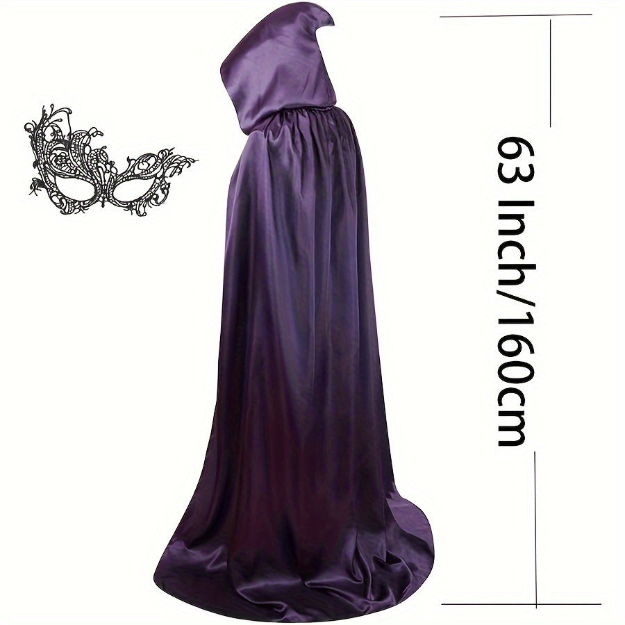 Women's Halloween Dark Purple Hooded Cape & Mask Set