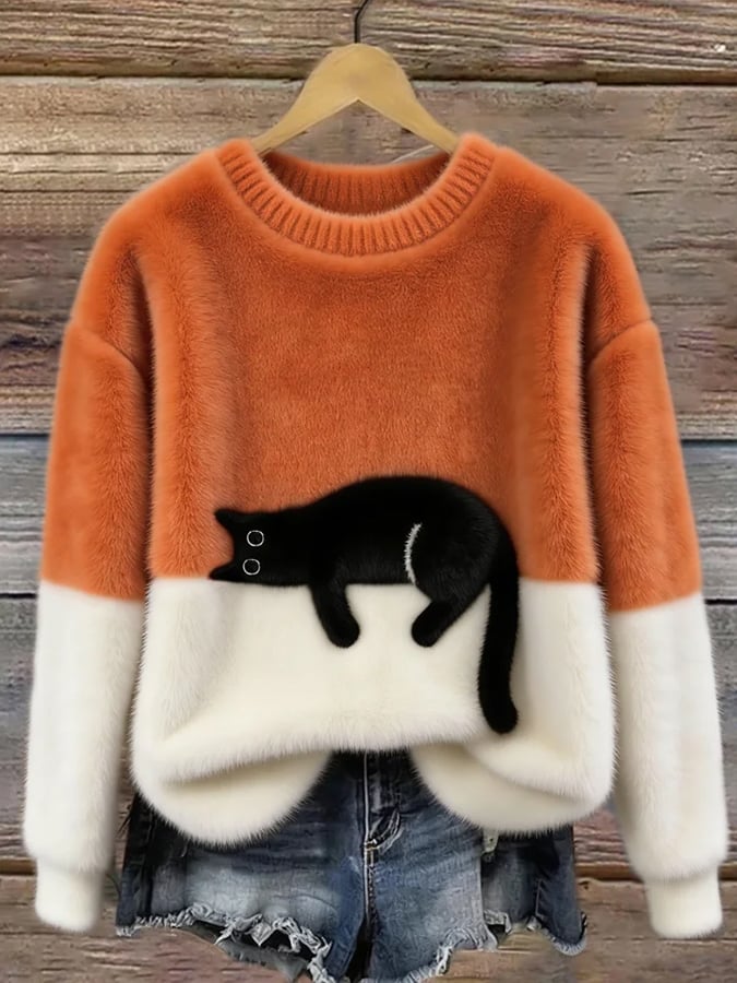 Abilara™ | Cat Print Oversized Sweater