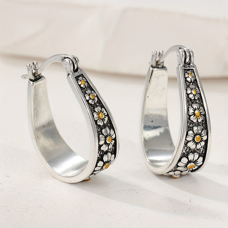 Tivette™ | Vintage Hand-Cut Daisy Hoop Earrings