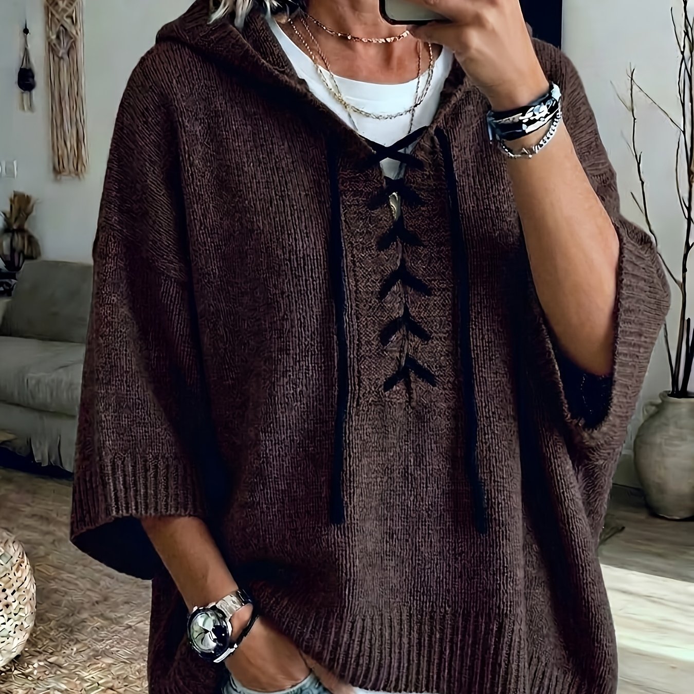 Bexley™ | Lace-Up Batwing Hooded Pullover