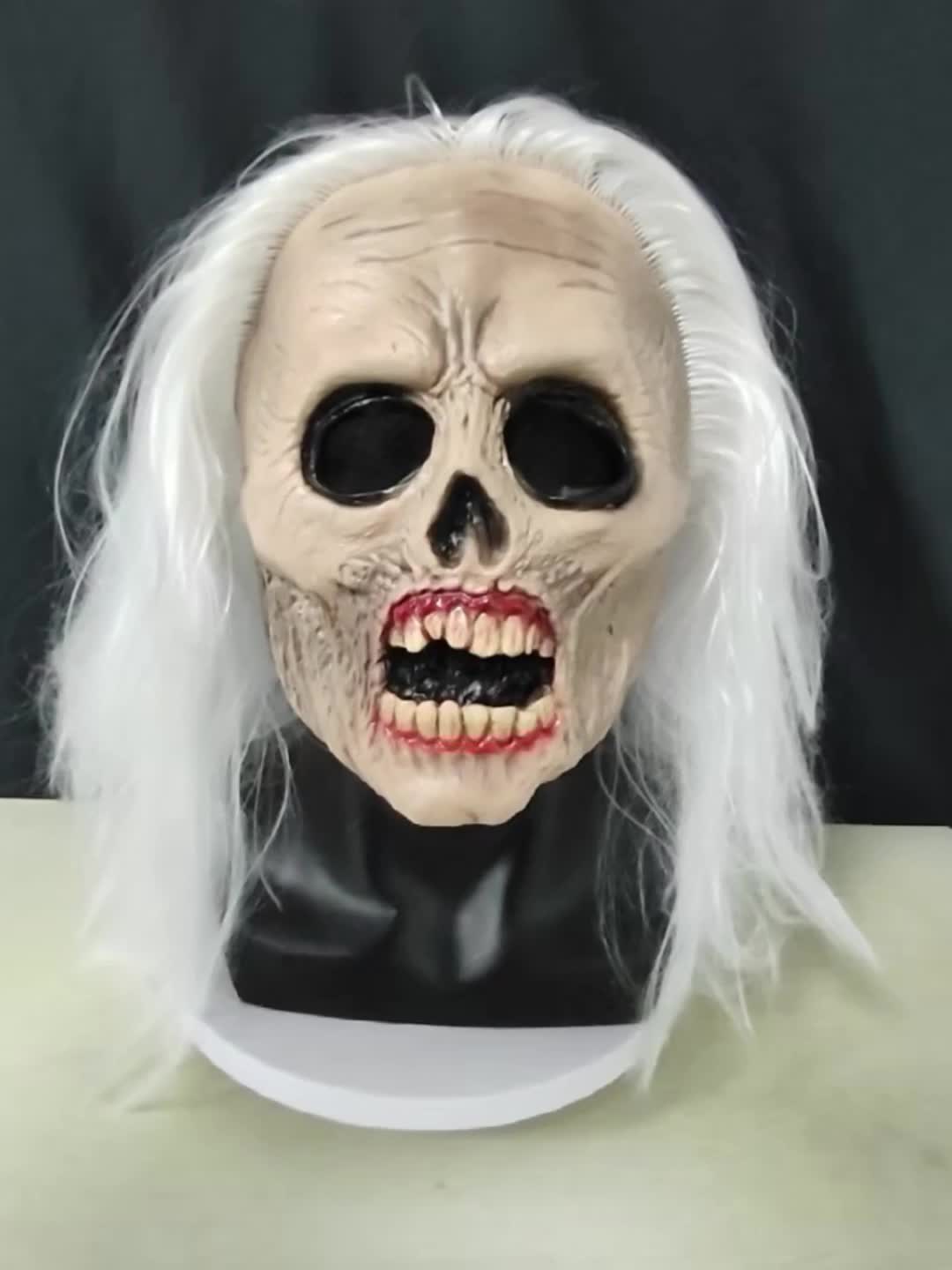 Women's Halloween White-Haired Skull Mask