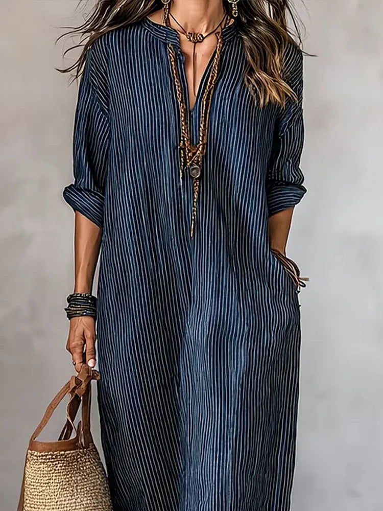 Henrietta™ | Retro Striped Maxi Dress
