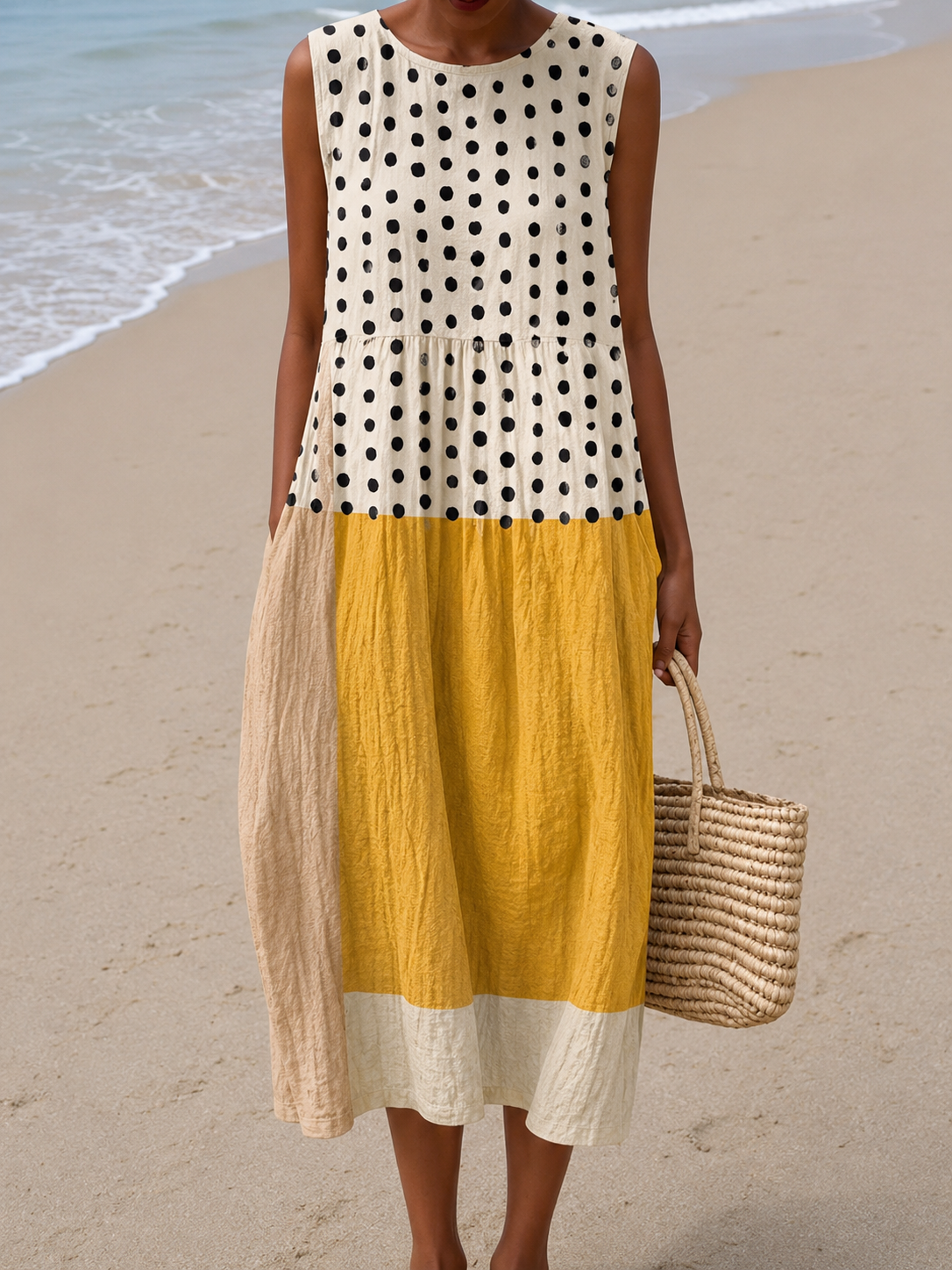 Viveca™ | Midi Colorblock Polka Dot Dress