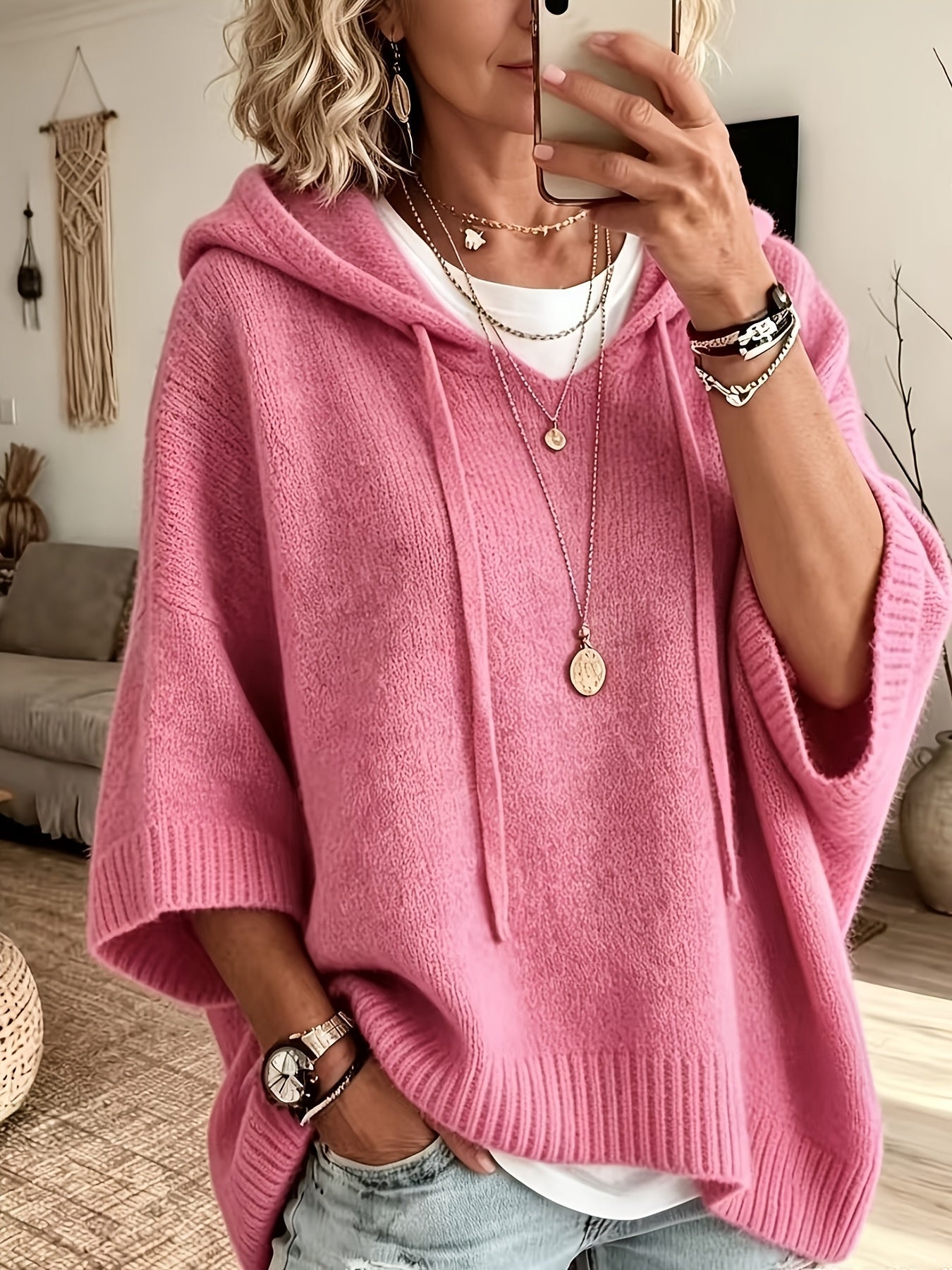 Vynora™ | Casual Drawstring Hooded Poncho Sweater