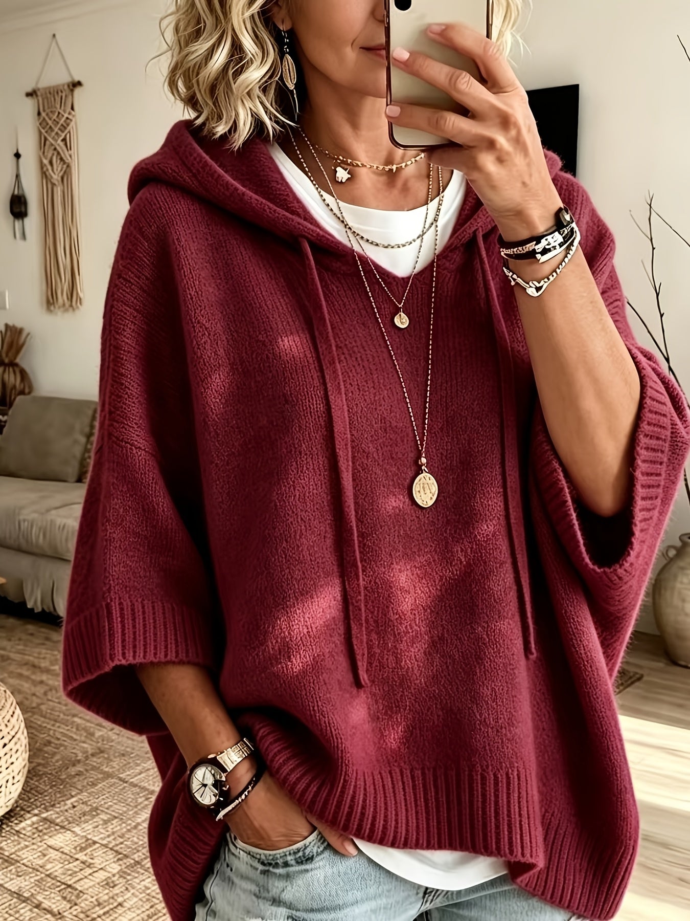 Vynora™ | Casual Drawstring Hooded Poncho Sweater