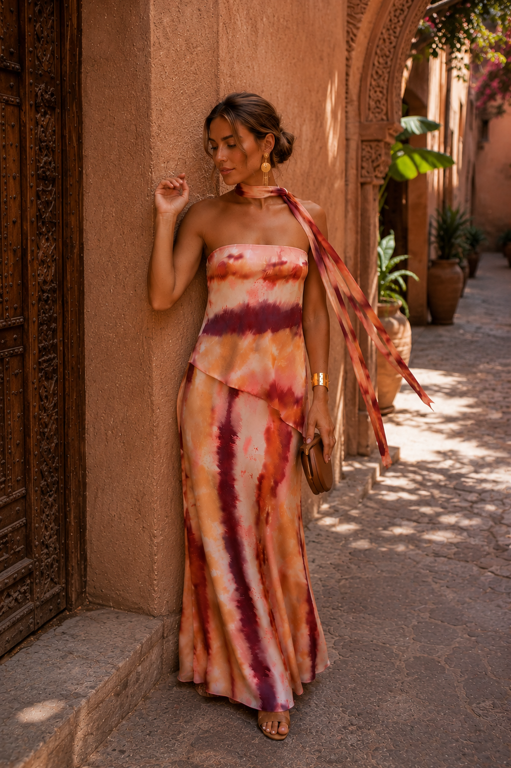 Palomino™ | Long Printed Strapless Dress with Scarf Detail