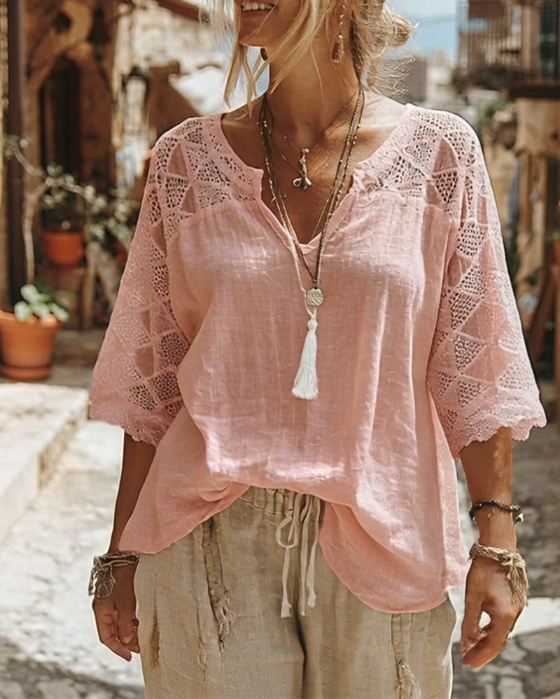 Corinne™ | V-Neck Blouse with Lace Detail