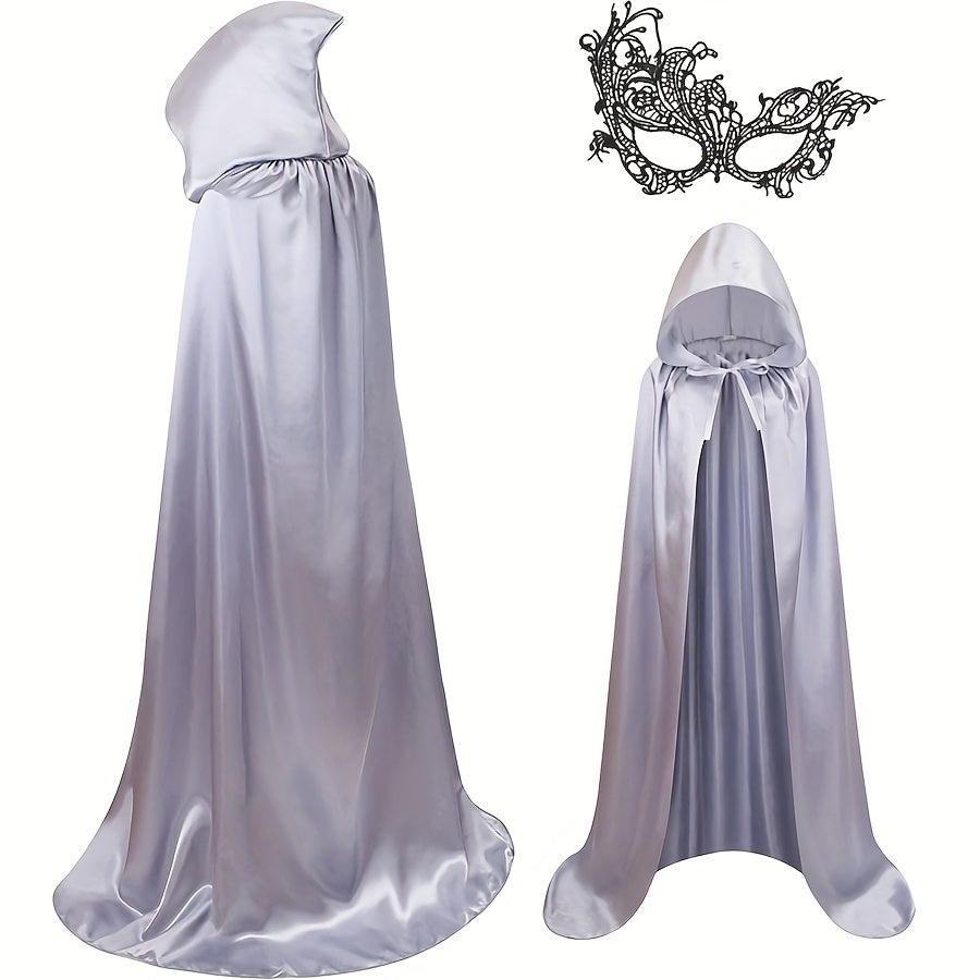Women's Halloween Dark Purple Hooded Cape & Mask Set