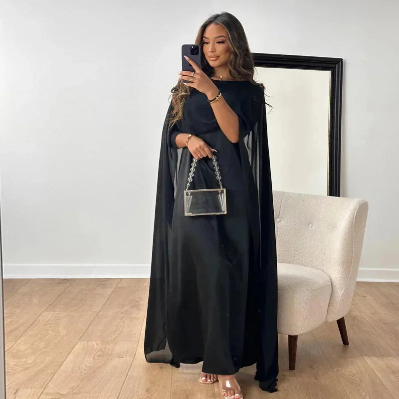 Women's Wedding Guest Cape Maxi Dress