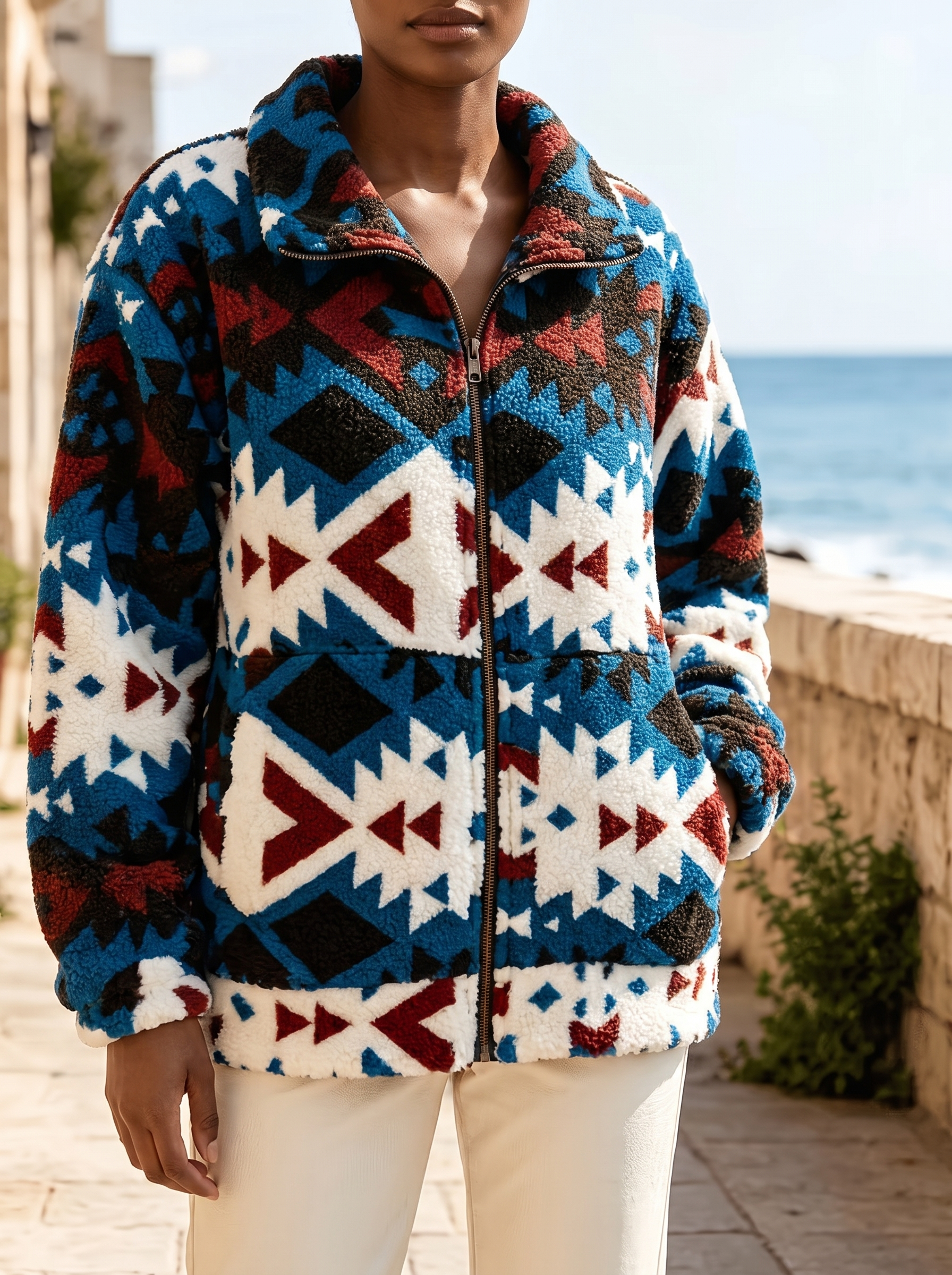 Calanthe™ | Teal Aztec Sherpa Jacket — 2