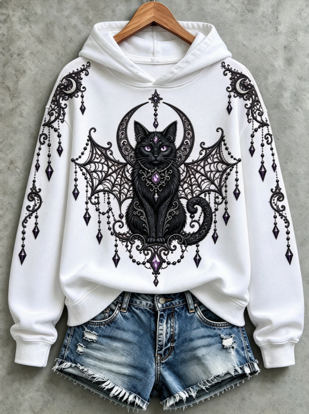 Women's Black Cat Halloween Sweatshirt