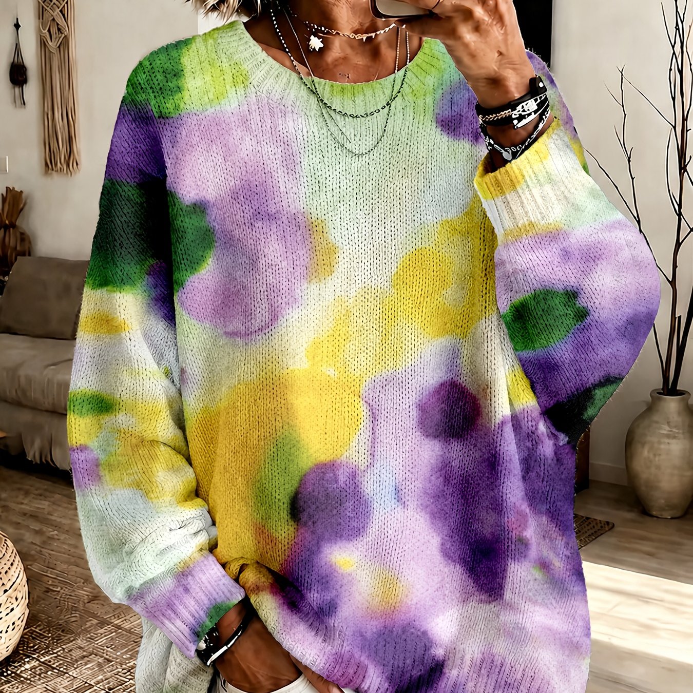 Giselle™ | Tie-Dye Floral Round-Neck Sweater