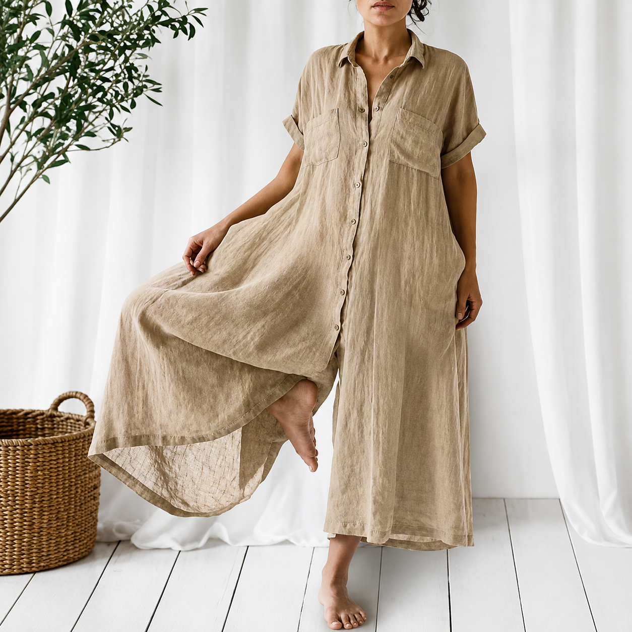 Novalie™ | Casual Solid Loose Lapel Maxi Shirt Dress