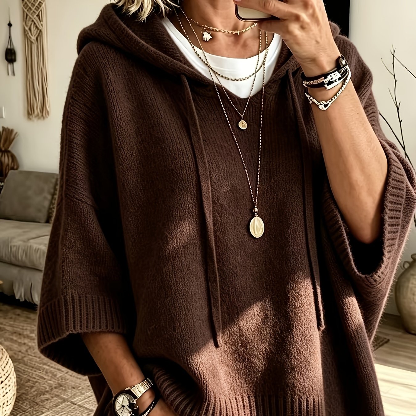 Vynora™ | Casual Drawstring Hooded Poncho Sweater