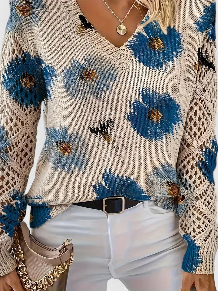 Nadia™ | Floral Crochet-Sleeve Sweater