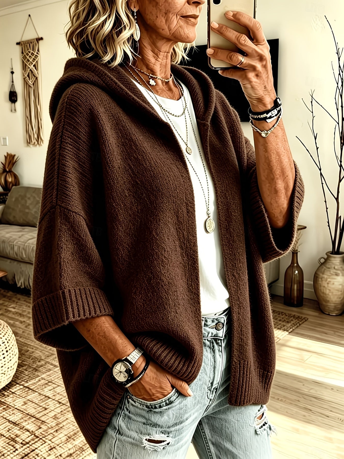 Celeste™ | Vintage Open Front Hooded Cardigan