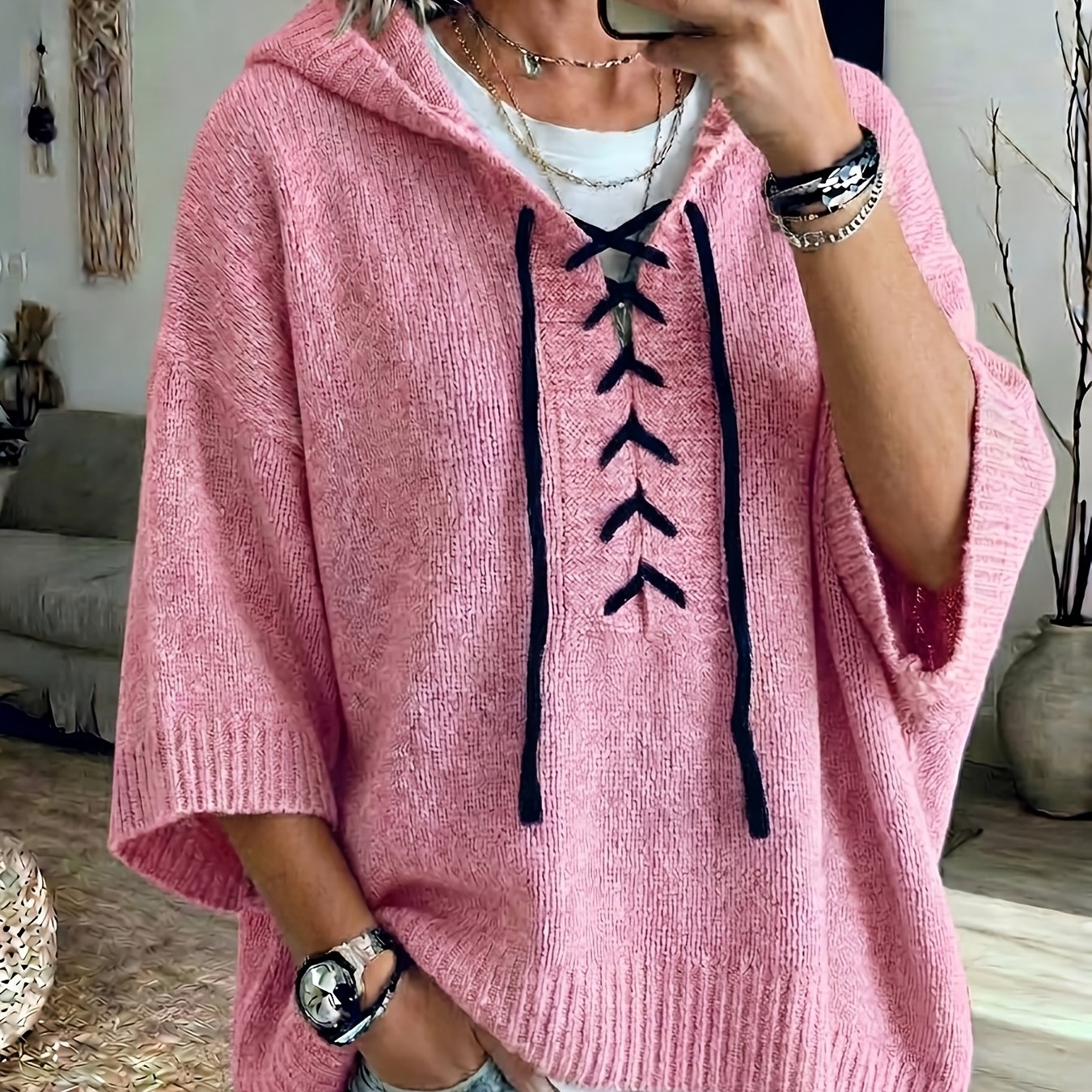 Bexley™ | Lace-Up Batwing Hooded Pullover