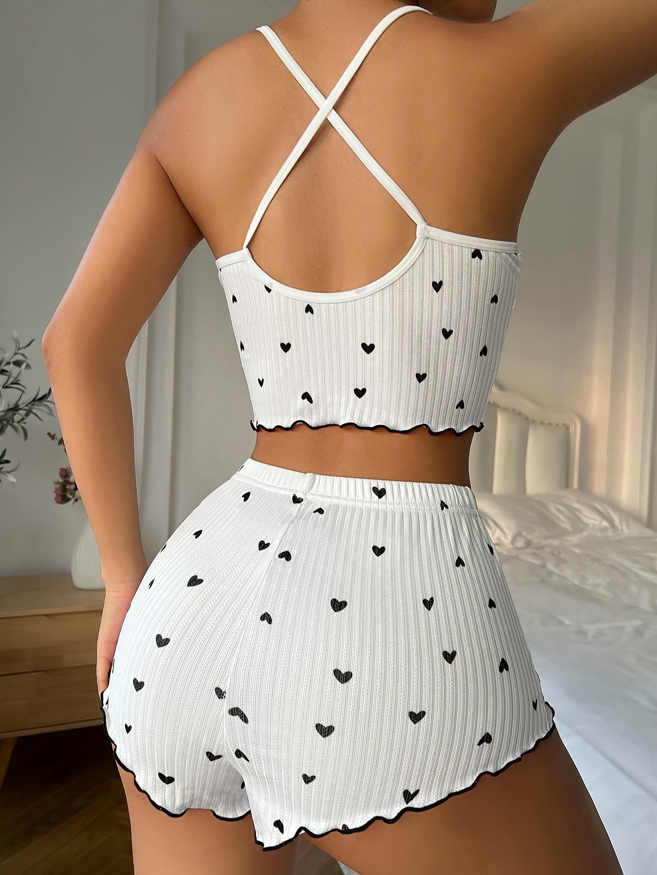 Florence™ | Heart Print Ruffle Trim Pajama Set