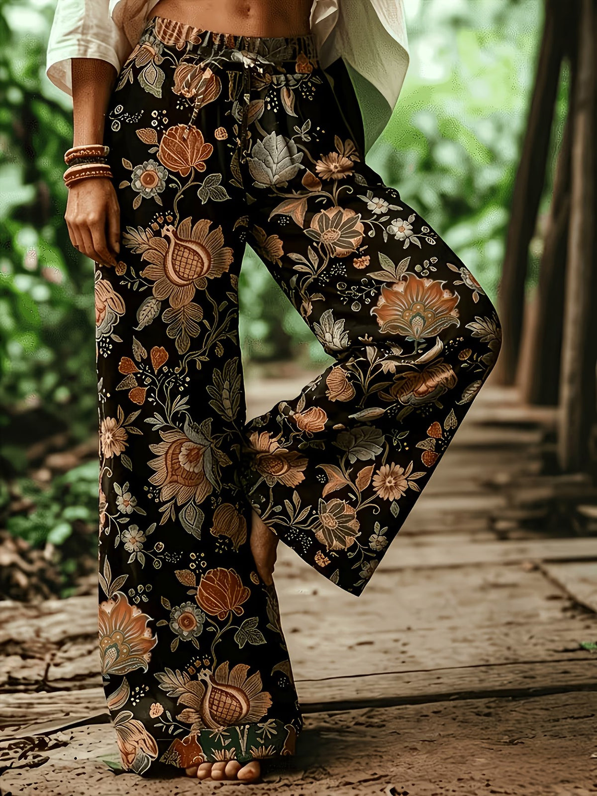 Marisela™ | Botanical Velvet Wide-Leg Trousers