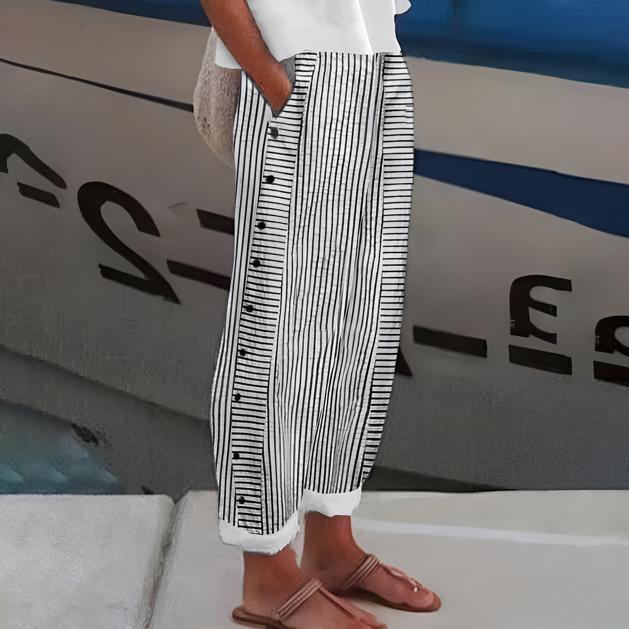 Clavette™ | Striped Panel Button Trousers