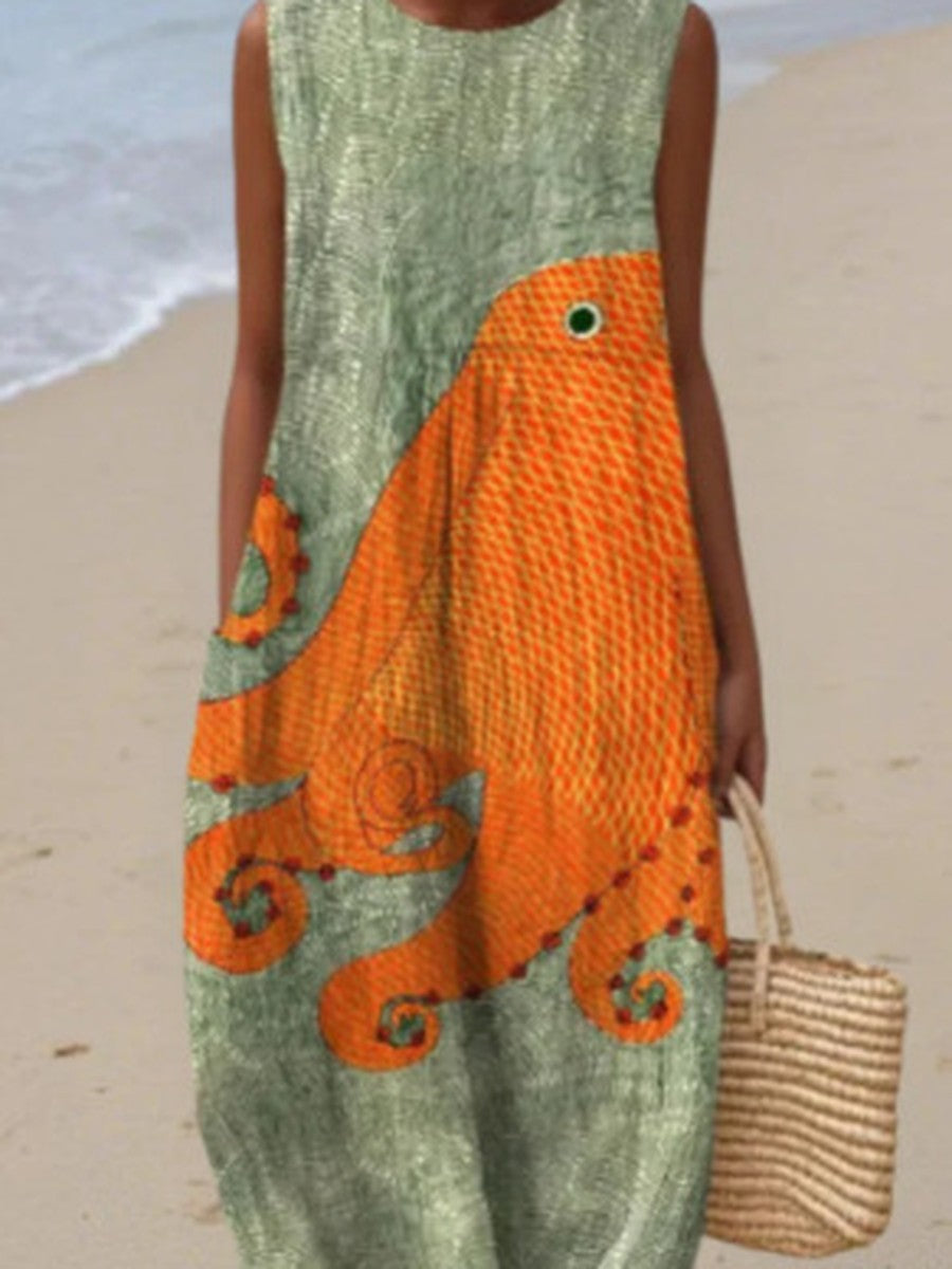 Della™ | Sea Life Art Midi Dress