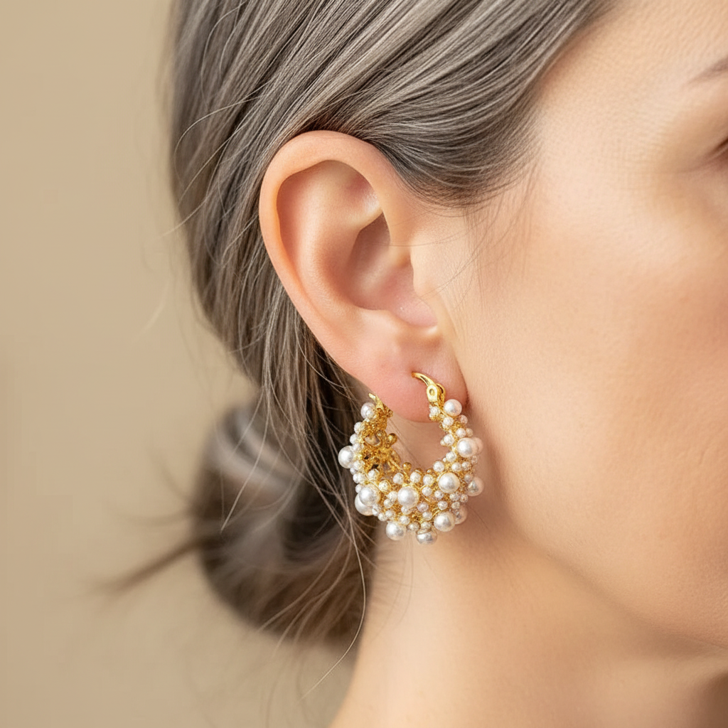 Celeste™ | Vintage Pearl Cluster Hoop Earrings