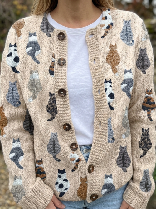 Charlotte™ | Cozy Cat Print Cardigan