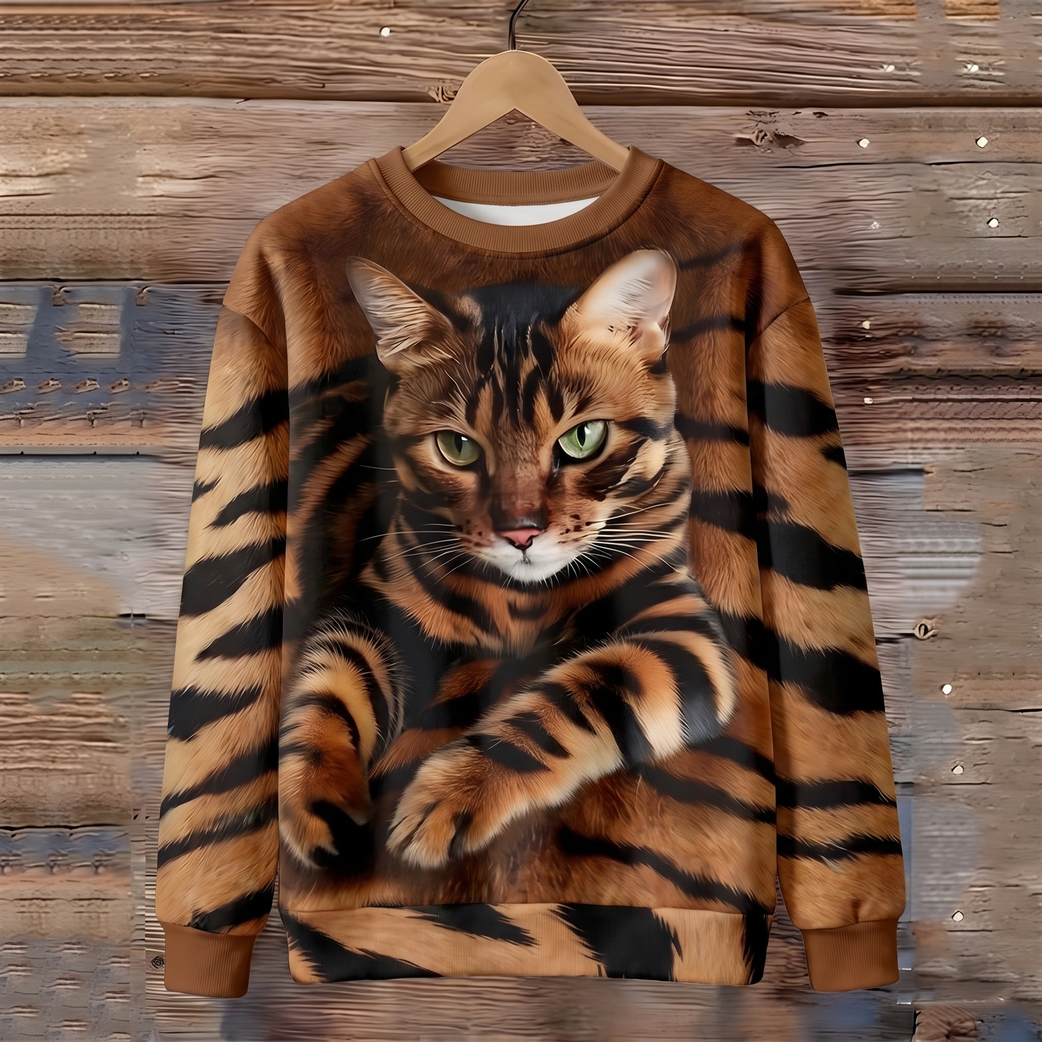 Halvora™ | Bengal Cat Print Sweatshirt — Brown